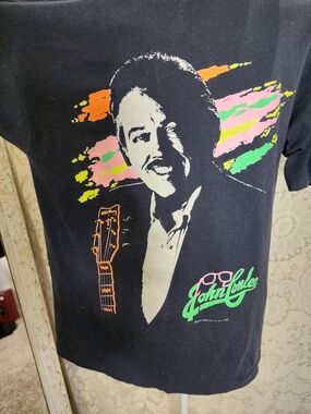 Vintage John Conlee Black Graphic Tee with Neon Accent